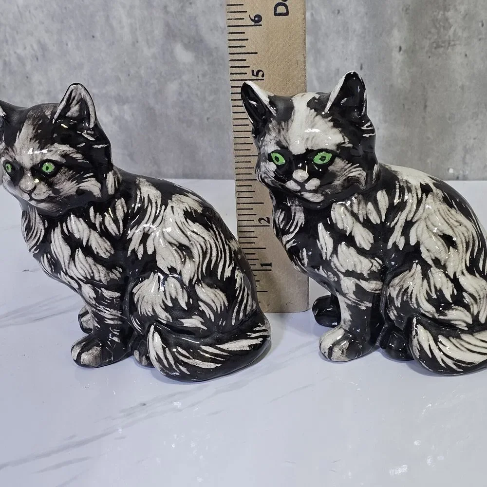 Set of 2 Vintage Ceramic Green Eyes Long Haired Cats Kittens‎ Figurines 5